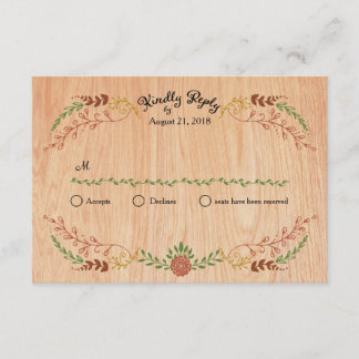 Rustic Bohemian Foliage Wreath on Wood RSVP Card