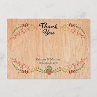 Rustic Bohemian Foliage Wreath on Wood Thank You Card