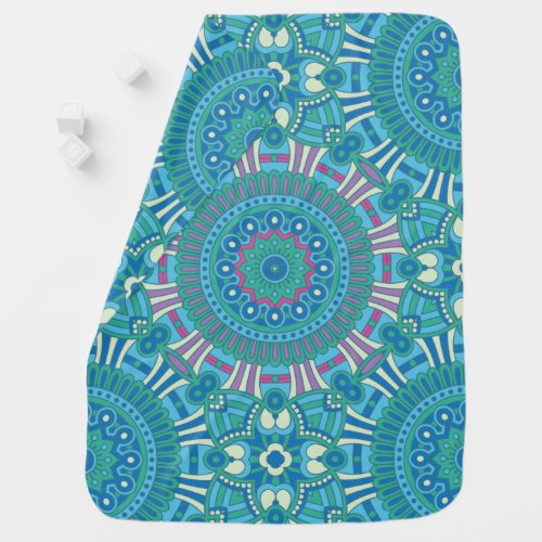 Rustic Bohemian Geometric Mandala Blue Purple Baby Blanket