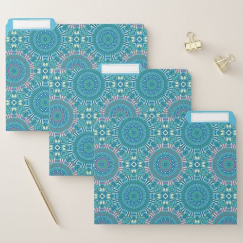 Rustic Bohemian Geometric Mandala Blue Purple File Folder