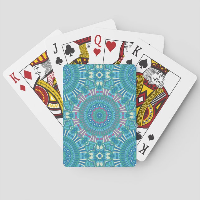 Rustic Bohemian Geometric Mandala Blue Purple Poker Cards (Back)