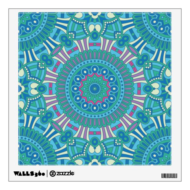 Rustic Bohemian Geometric Mandala Blue Purple Wall Decal (Front)