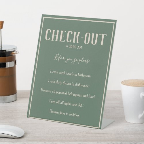 Rustic Bohemian Green Guest Check Out Table Sign