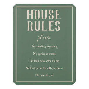 Rustic Bohemian Green House Rules Guest Sign