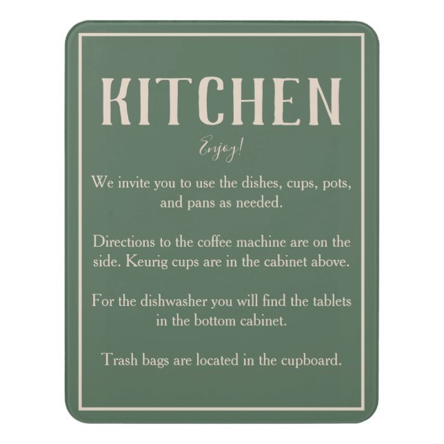 Rustic Bohemian Green Kitchen Sign (Contemporary Vert)