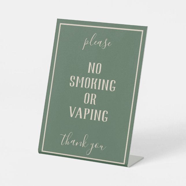 Rustic Bohemian Green No Smoking Tabletop Sign (Front)