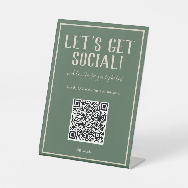 Rustic Bohemian Green QR Code Social Media Sign (Front)