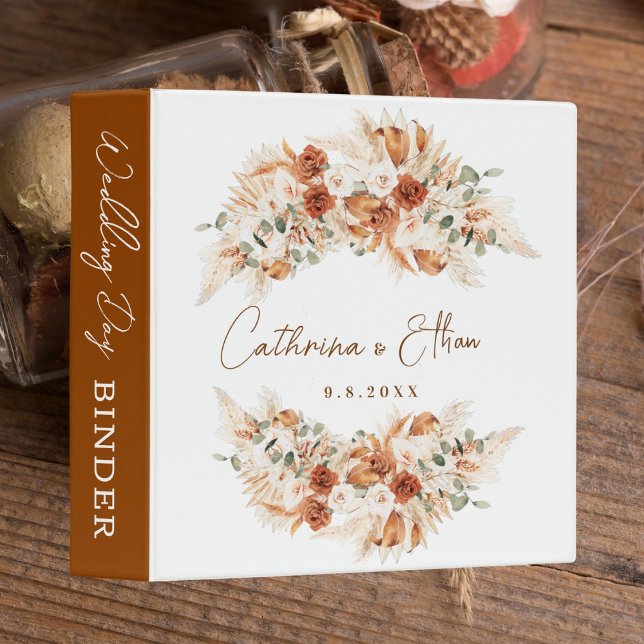 Rustic Bohemian Modern Minimal Script Wedding  3 Ring Binder (Creator Uploaded)