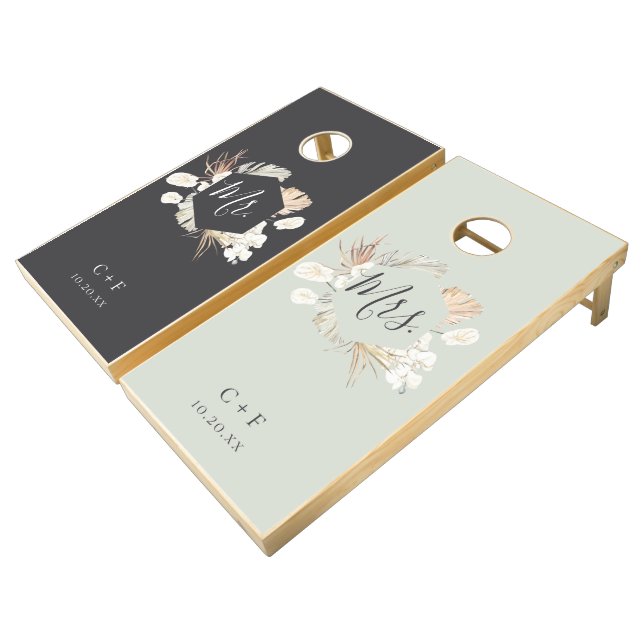 Rustic Bohemian Oasis Frame Wedding Cornhole Set (Angled)