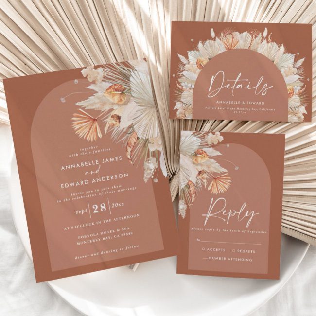 Rustic bohemian pampas grass modern on trend RSVP card