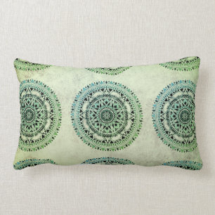 Rustic Bohemian Sage And Green Mandala Pattern Lumbar Pillow
