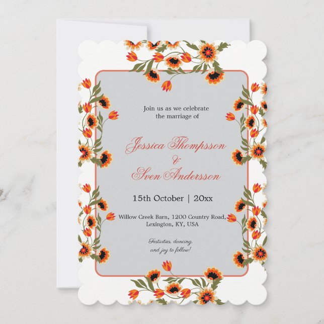 Rustic Bohemian Scandinavian Folk-Inspired Wedding Invitation (Front)