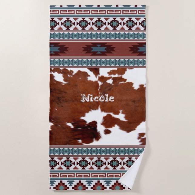  Rustic Bohemian South Western Cowhide  Beach Towel (Front)