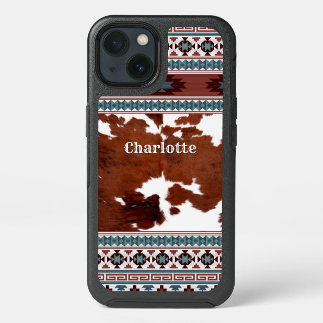 Rustic Bohemian South Western Cowhide Otterbox iPhone Case (Back)