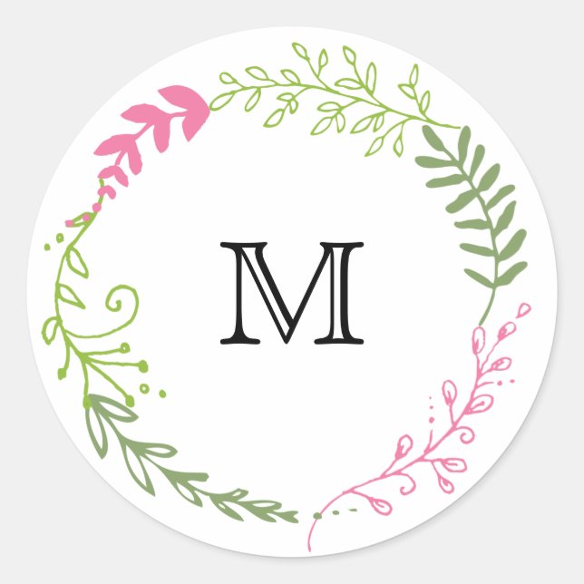 Rustic Bohemian Spring Foliage Wreath Wedding Classic Round Sticker (Front)