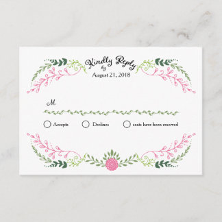 Rustic Bohemian Spring Foliage Wreath Wedding RSVP Card