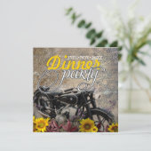 Rustic Bohemian Sunflower Motorbike Dinner Party Invitation (Standing Front)