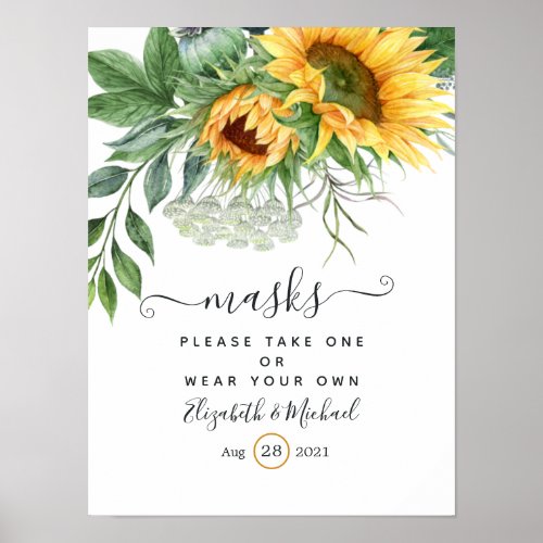 Rustic Bohemian Sunflower Wedding Face Mask Poster