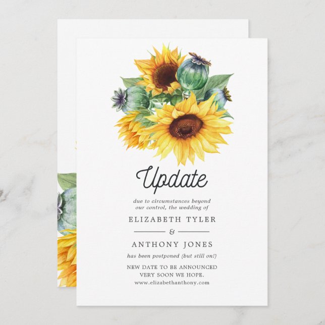 Rustic Bohemian Sunflower Wedding Update Invitation (Front/Back)