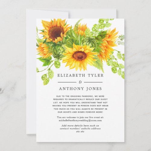 Rustic Bohemian Sunflowers Reduced Guest List Announcement