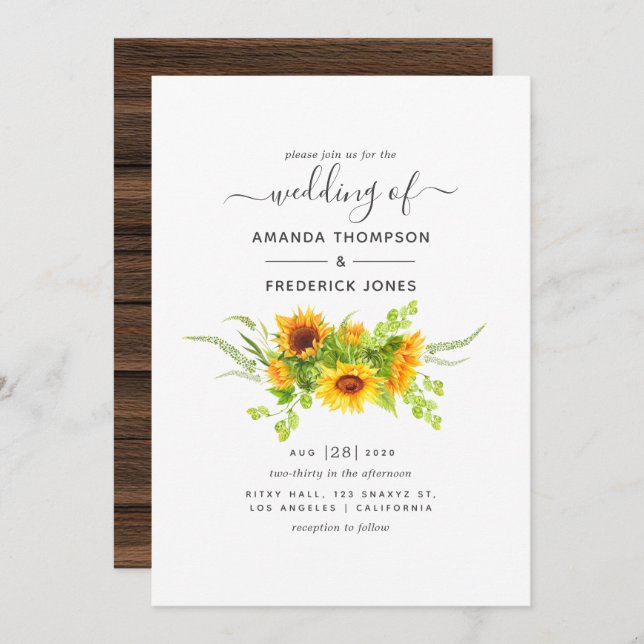 Rustic Bohemian Sunflowers Wedding Invitation (Front/Back)