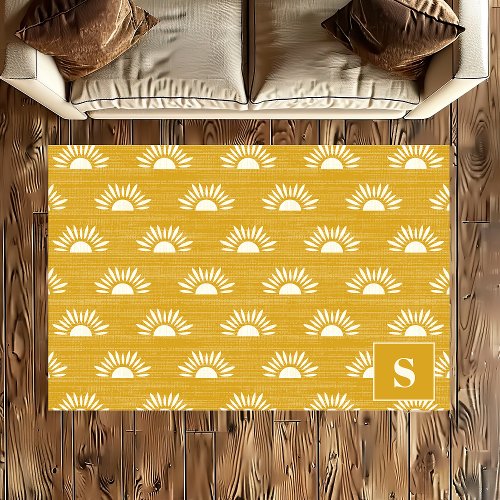 Rustic Bohemian Suns Goldenrod Personalized Rug