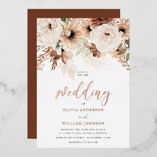 Rustic Bohemian Terracotta Rose Gold Wedding Foil Invitation