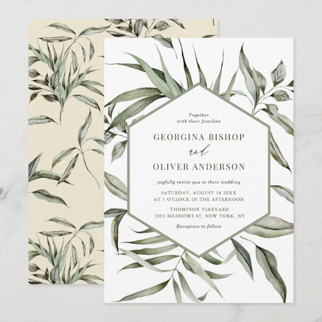 Rustic Bohemian Watercolor Greenery Autumn Wedding Invitation (Front/Back)