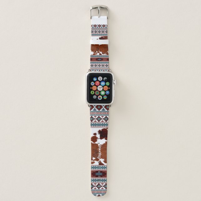 Rustic Bohemian Western Cowhide Apple Watch Band (Front)