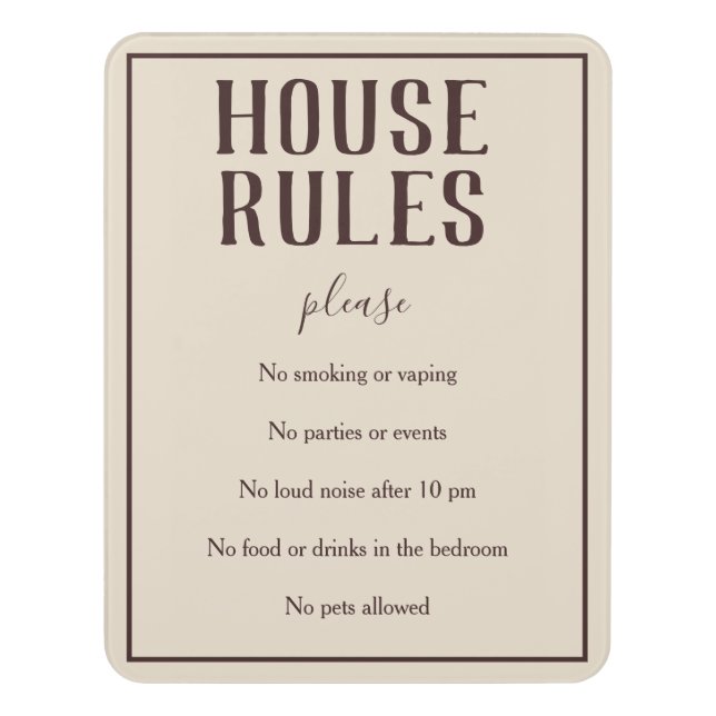 Rustic Bohemian Wheat House Rules Guest Sign (Contemporary Vert)