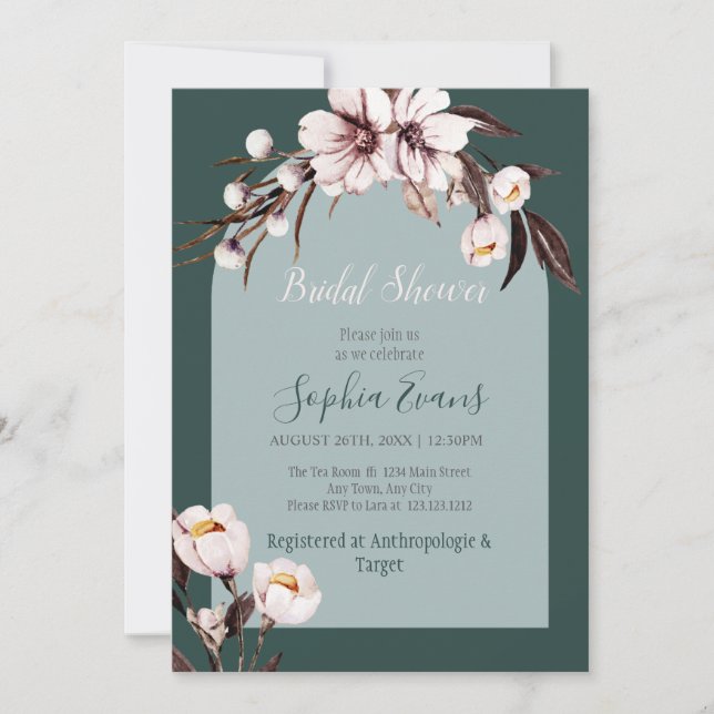 Rustic Bohemian White & Cream Floral Bridal Shower Invitation (Front)