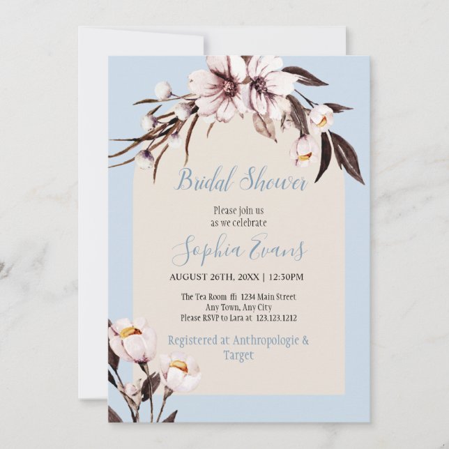 Rustic Bohemian White & Cream Floral Bridal Shower Invitation (Front)