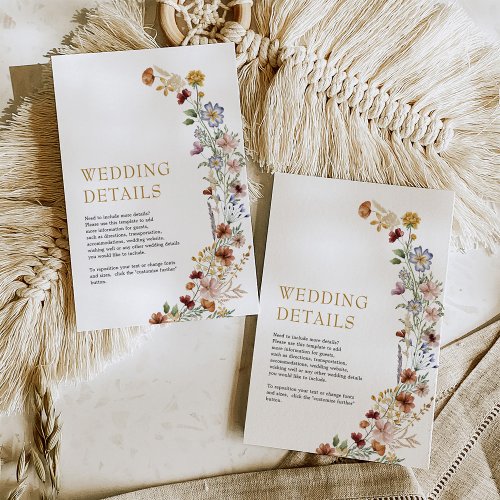 Rustic Bohemian Wildflower Garden Wedding Details Enclosure Card