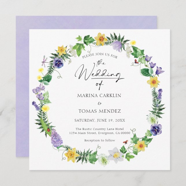 Rustic Bohemian Wildflower Wedding Invitation (Front/Back)