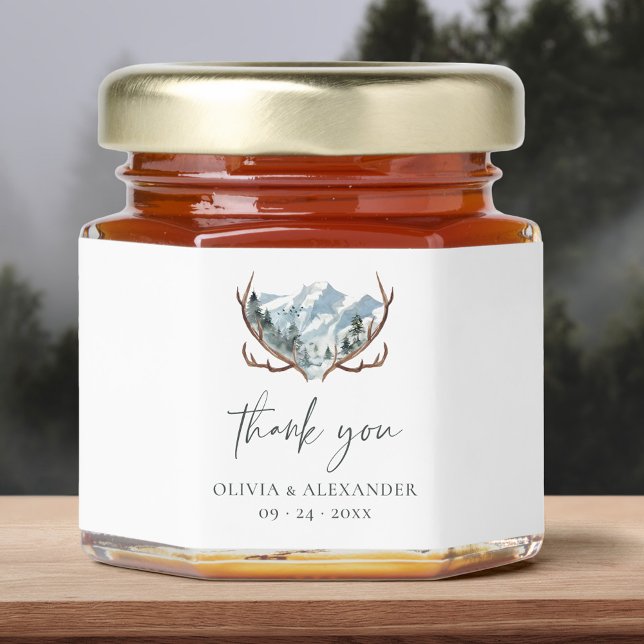 Rustic Boho Antlers Mountain Wedding Honey Jar Favors (Creator Uploaded)