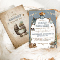 Rustic Boho arch Wild West Blue Boy Baby Shower Invitation