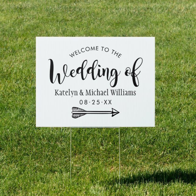 Rustic Boho Arrow Black White Wedding Welcome Sign (Insitu)