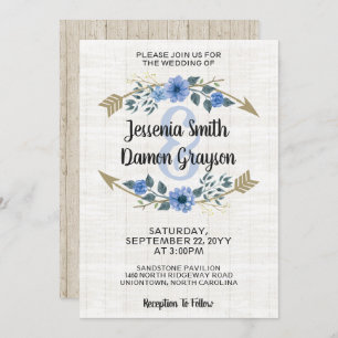 Rustic Boho Arrows & Floral Wedding Invitation