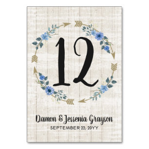 Rustic Boho Arrows & Floral Wedding Table Number