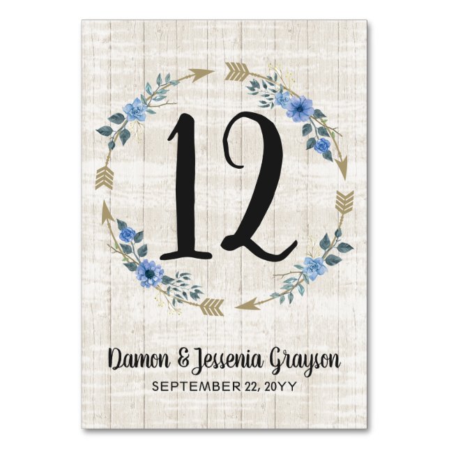 Rustic Boho Arrows & Floral Wedding Table Number (Front)