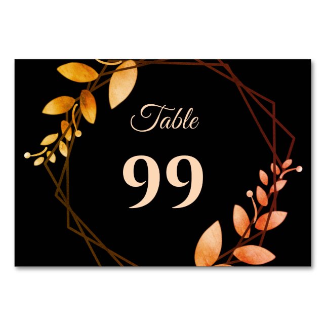 Rustic Boho Autumn Botanical Wedding Deco Table Number (Front)