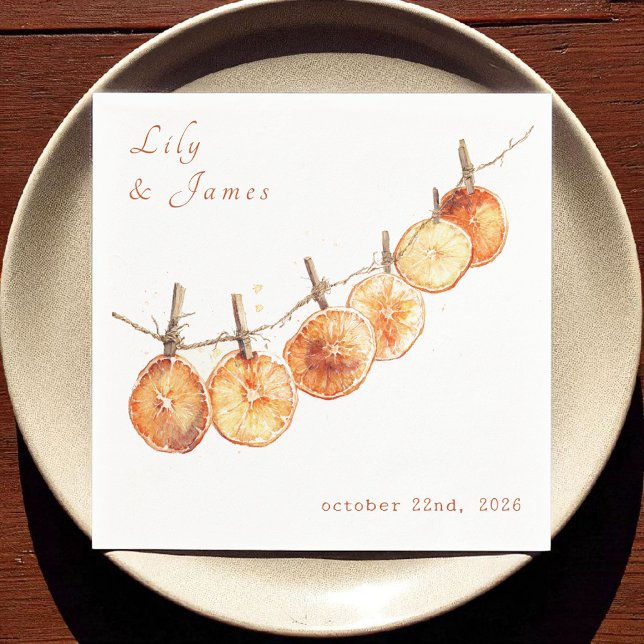 Rustic Boho Autumn Dried Orange Garland Wedding Napkins (Creator Uploaded)
