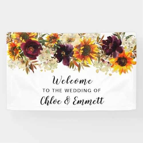 Rustic Boho Autumn Floral Wedding Welcome Banner