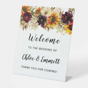 Rustic Boho Autumn Floral Wedding Welcome Pedestal Sign