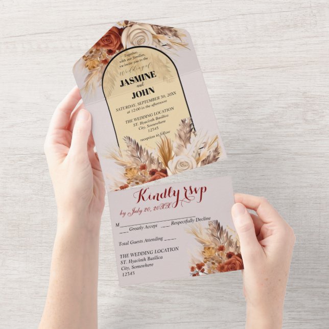 Rustic Boho Autumn Flowers All in One Wedding Card (Tearaway)