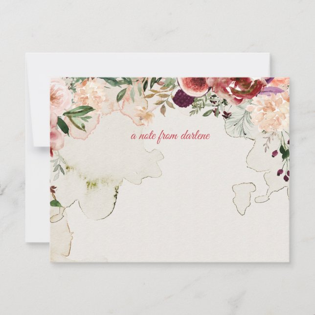 Rustic Boho Autumn Flowers Persimmons Monogram Note Card (Front)