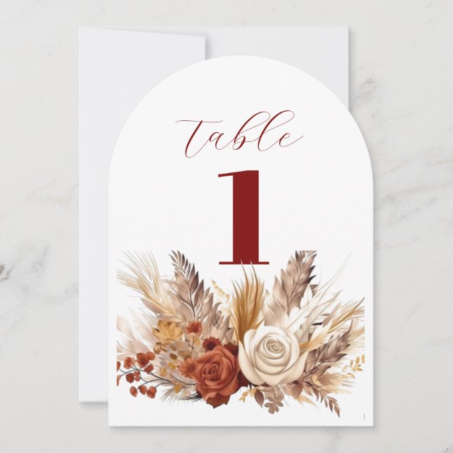 Rustic Boho Autumn Flowers Tabletop Sign Save The Date (Front)