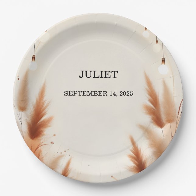 Rustic Boho Autumn Ombre Brown Bridal Shower Paper Plates (Front)