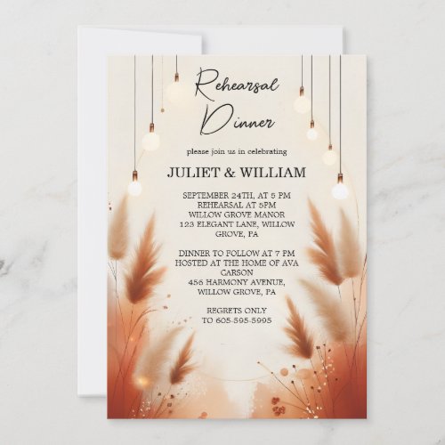 Rustic Boho Autumn Ombre Brown Rehearsal Dinner Invitation