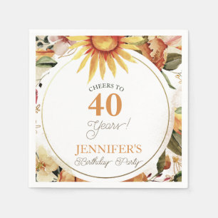 Rustic Boho Autumn Sunflower 40th Birthday Party Napkins